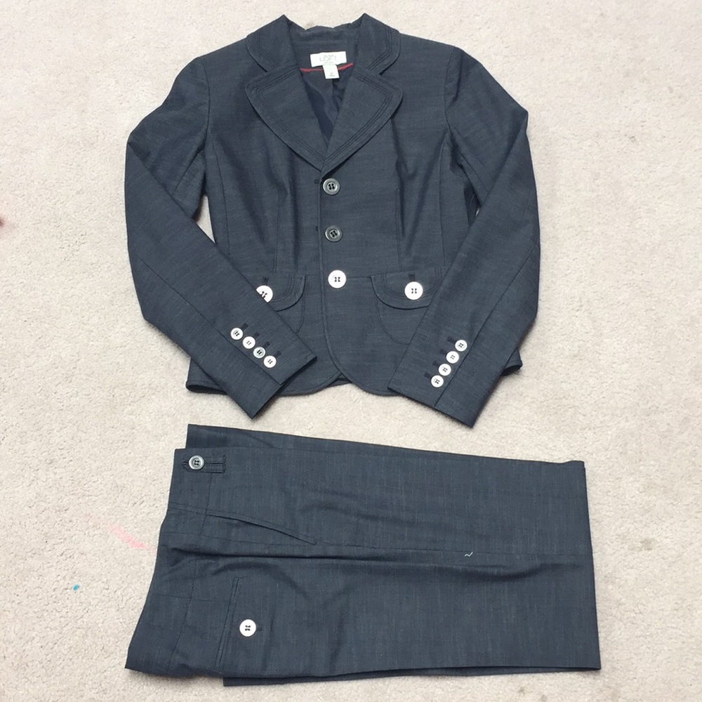 Blue Anne Taylor suit.